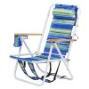 1pc Folding Beach Chair, 4 Position Portable Backpack Foldable Camping Chair with Headrest Cup Holder and Wooden Armrests, Blue & Green Stripes