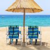 1pc Folding Beach Chair, 4 Position Portable Backpack Foldable Camping Chair with Headrest Cup Holder and Wooden Armrests, Blue & Green Stripes