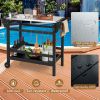 Movable Outdoor Dining Cart Table HDPE Pizza Oven Stand Table with Stainless Steel Tabletop