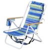 1pc Folding Beach Chair, 4 Position Portable Backpack Foldable Camping Chair with Headrest Cup Holder and Wooden Armrests, Blue & Green Stripes