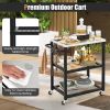 3-Tier Foldable Outdoor Stainless Steel Food Prepare Dining Cart Table on Wheels