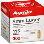 Aguila 9Mm Luger 115Gr Fmj-Rn (Options: 300RD 4BX/CS)