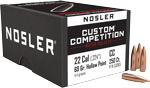 Nosler Bullets 22 Cal .224 (Options: 69GR HP-BT CUSTOM COMP. 250CT)