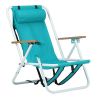 Folding Beach Chair, 4 Position Portable Backpack Foldable Camping Chair with Headrest Cup Holder and Wooden Armrests, Green